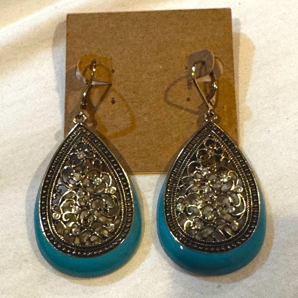 Silver and Blue Turquoise Teardrop Earrings - Picture 1 of 1